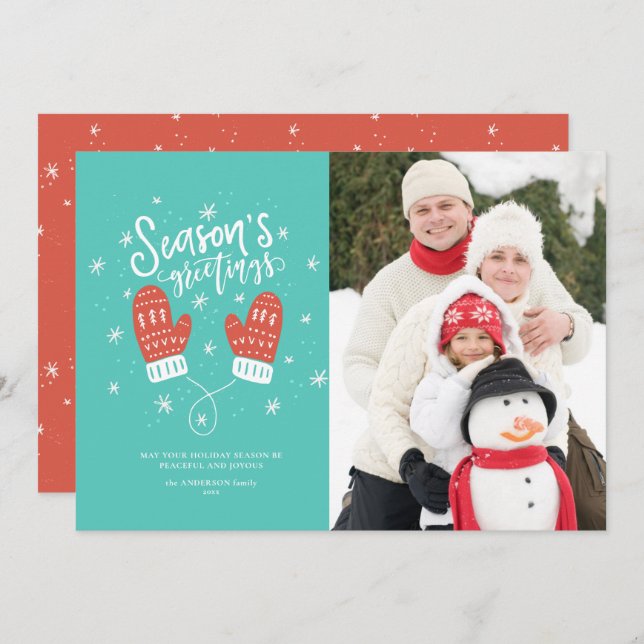 Cartão De Festividades Hygge Mittens Christmas Holiday Flat Card (Frente/Verso)