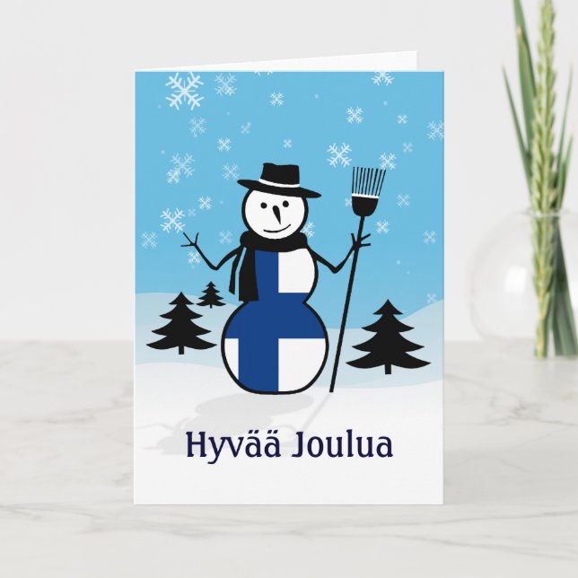 Cartão De Festividades Hyvää Joulua Felry Natal Finlândia Snowman (Frente)