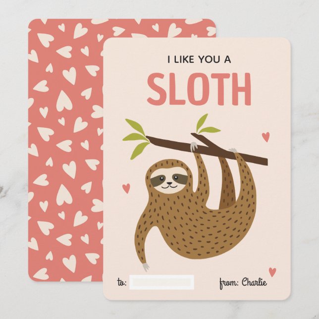 Cartão De Festividades I like you a sloth classroom valentine's day card (Frente/Verso)