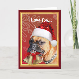 Cartão De Festividades I Love You Christmas Boxer dog