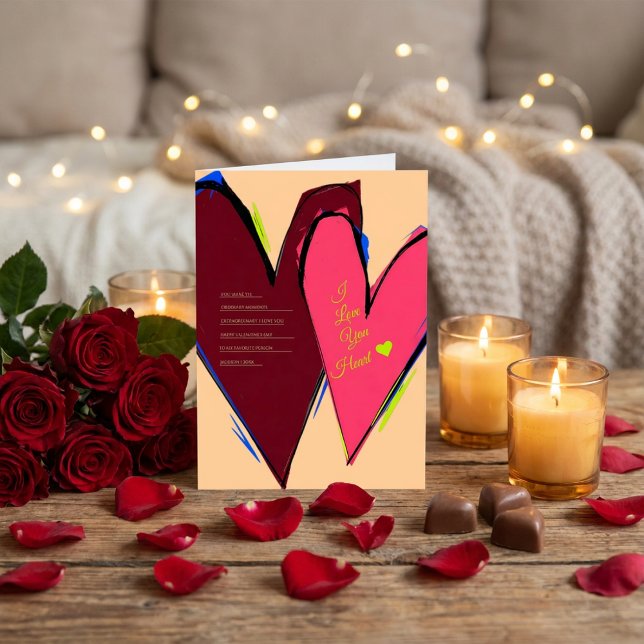 Cartão De Festividades I Love You My Heart Abstract Brushstroke (Criador carregado)