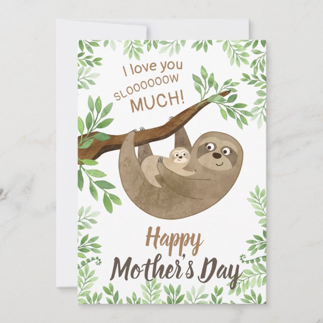 Cartão De Festividades I love you slow much Sloth Mothers Day Card (Frente)