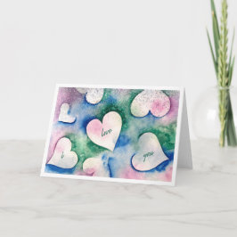 Cartão De Festividades I love you - watercolour hearts love card