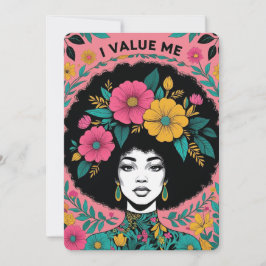 Cartão De Festividades I Value Me Afro Floral Empowerment Art Design