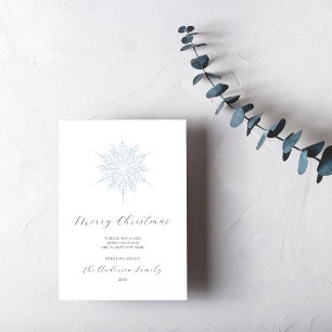 Cartão De Festividades Ice Blue Snowflake Foto da Família Feliz de Natal