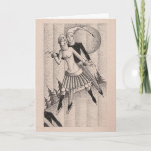 Cartão De Festividades Ice Skater Deco de 1920