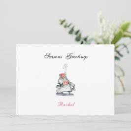Cartão De Festividades Ice Skates Christmas Vintage Winter Flowers Cute