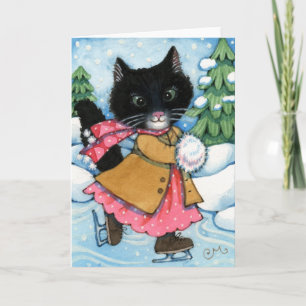 Cartão De Festividades Ice Skating Cat - Cute kitten Greeting Card