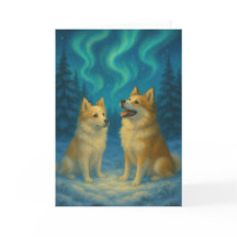Icelandic Sheepdog Northern Lights Holiday Card