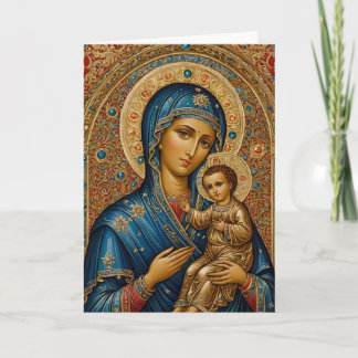 Cartão De Festividades Icon of Mary and Jesus 5x7 folded Christmas Card