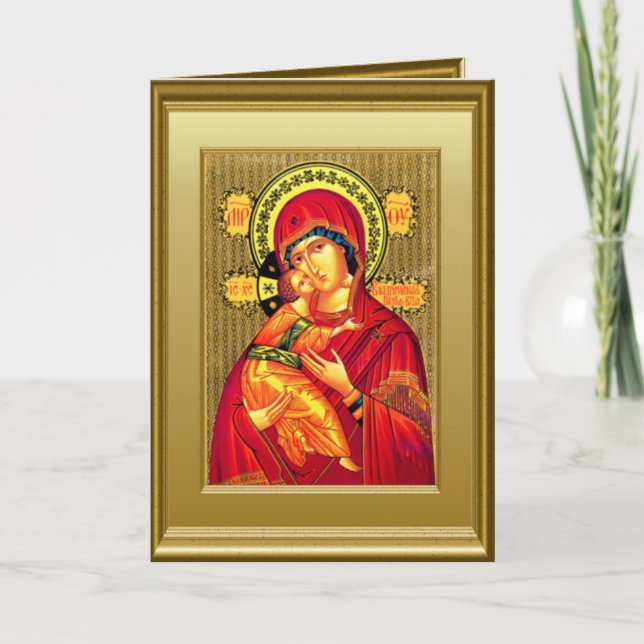 Cartão De Festividades Ícone da Virgem Maria e da criança Jesus (Frente)