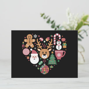 Cartão De Festividades Ícones de Amor do Coração de Natal Férias Xmas Pap