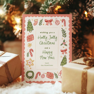 Cartão De Festividades Ícones de Natal Caprichosos e Fofos Desenhados à M
