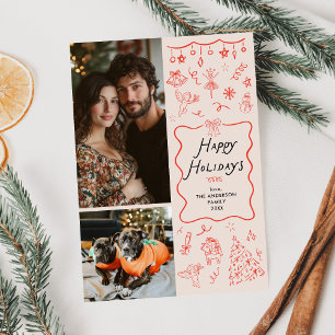 Cartão De Festividades Ícones Vermelhos Retroativos Desenhados Feriados F