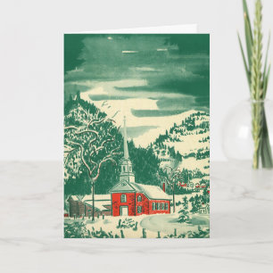 Cartão De Festividades Igreja de Natal Vintage, Paisagem de Neve no Inver