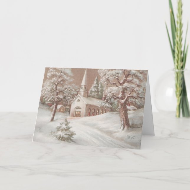 Cartão De Festividades Igreja Natais vintages (Frente)