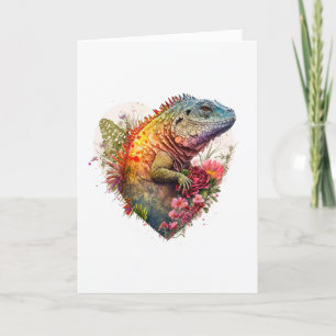 Cartão De Festividades Iguana imaginativa com Dia de os namorados de flor
