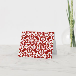 Cartão De Festividades Ikat Damask Mourisco - vermelho escuro e branco