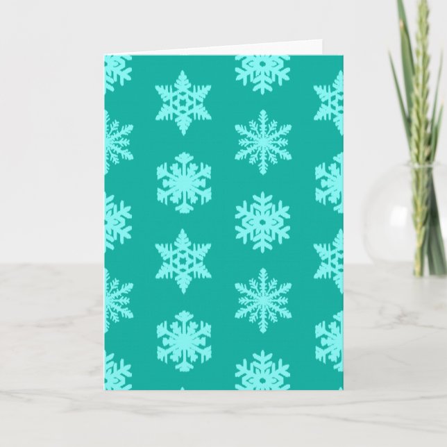 Cartão De Festividades Ikat Snowflakes - Turquesa e aqua (Frente)