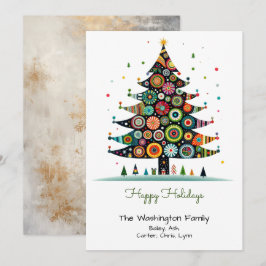 Cartão De Festividades Ilustração Árvore de Natal Caprichosa Verde Feliz