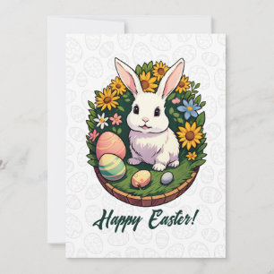 Cartão De Festividades Ilustração Clássica de Coelhinho de Páscoa. Felz p