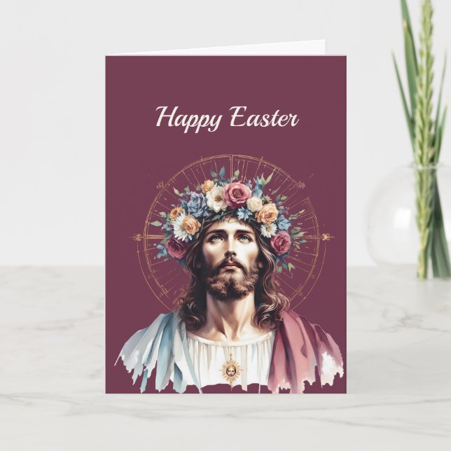 Cartão De Festividades Ilustração Cristã de Cristo Floral páscoa (Frente)
