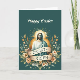 Cartão De Festividades Ilustração Cristã de Ressurreição Floral da páscoa