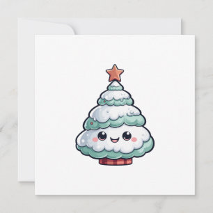 Cartão De Festividades Ilustração da Árvore de Natal Kawaii