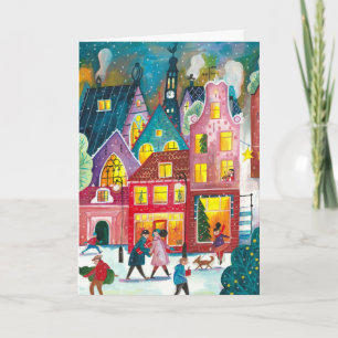 Cartão De Festividades Ilustração da cidade de Amsterdã na neve Natal