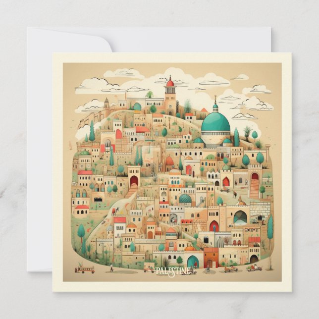 Cartão De Festividades Ilustração da paisagem urbana da Palestina (Frente)