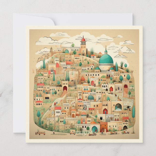 Cartão De Festividades Ilustração da paisagem urbana da Palestina (Frente)