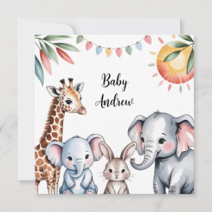 Cartão De Festividades Ilustração de Animais de Safari em Aquarela Fofa