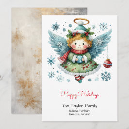 Cartão De Festividades Ilustração de Anjo Adorável e Caprichoso Vermelho