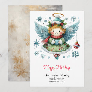 Cartão De Festividades Ilustração de Anjo Adorável e Caprichoso Vermelho