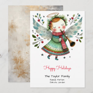 Cartão De Festividades Ilustração de Anjo Fofo Vermelho Feliz