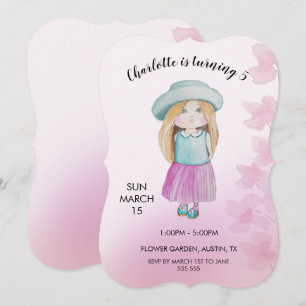 Cartão De Festividades Ilustração de Aquarela de Boneca Bonita