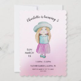 Cartão De Festividades Ilustração de Aquarela de Boneca Bonita