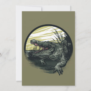 Cartão De Festividades Ilustração de Arte de Pântano de Jacaré Feroz