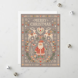 Cartão De Festividades Ilustração de Arte Popular de Natal Alegre com Pap