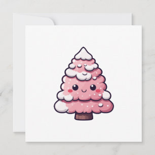Cartão De Festividades Ilustração de Árvore de Natal Cor-de-Rosa Bonita
