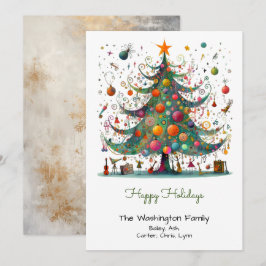 Cartão De Festividades Ilustração de árvore de Natal excêntrica verde fel
