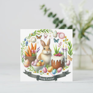 Cartão De Festividades Ilustração de carroças de ovos de coelho da Páscoa