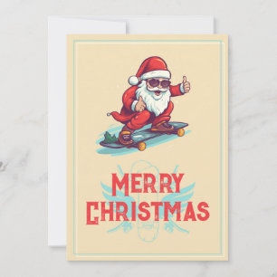 Cartão De Festividades Ilustração de Cartoon de Skater Santa Claus