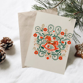 Cartão De Festividades Ilustração de cavalo de balanço de Natal vintage