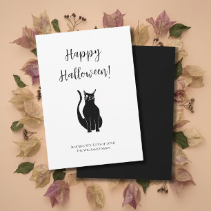 Cartão De Festividades Ilustração de Gato Preto Fofo Simples Halloween