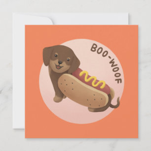 Cartão De Festividades Ilustração de Halloween: Boo-Woof (Dachshund)