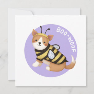 Cartão De Festividades Ilustração de Halloween: Boo-Woof (Welsh Corgi)