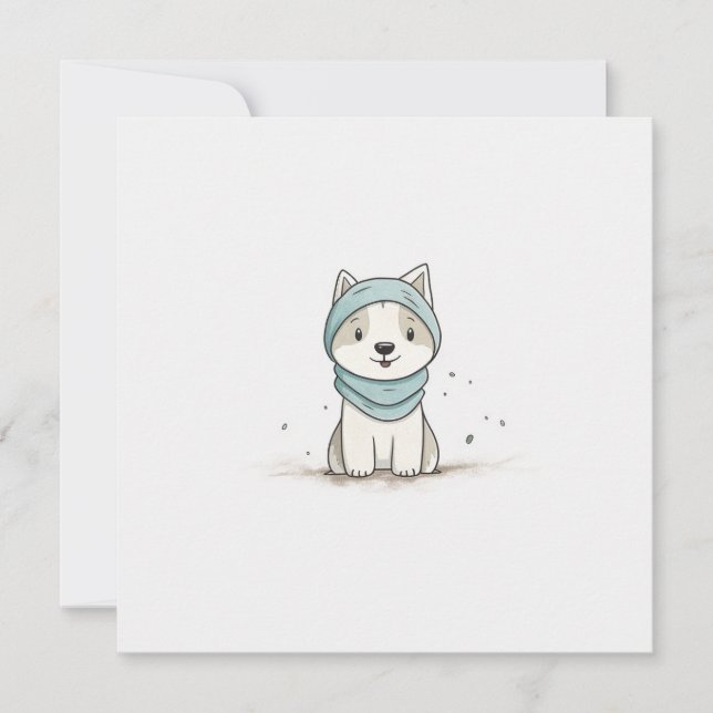 Cartão De Festividades Ilustração de Husky Aconchegante - Cachorrinho Ado (Frente)