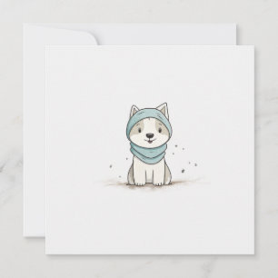 Cartão De Festividades Ilustração de Husky Aconchegante - Cachorrinho Ado