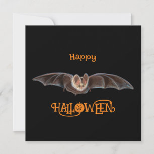 Cartão De Festividades Ilustração de Morcego Pipistrellus Halloween Preto